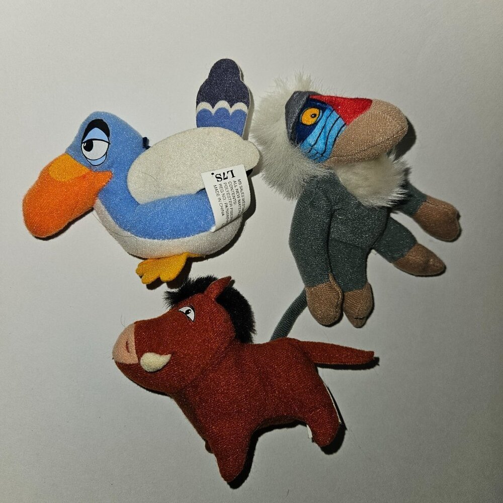 3 Simba's Pride Lion King McDonalds Plush Toy Lot Pumbaa Zazu Rafiki Monkey Bird